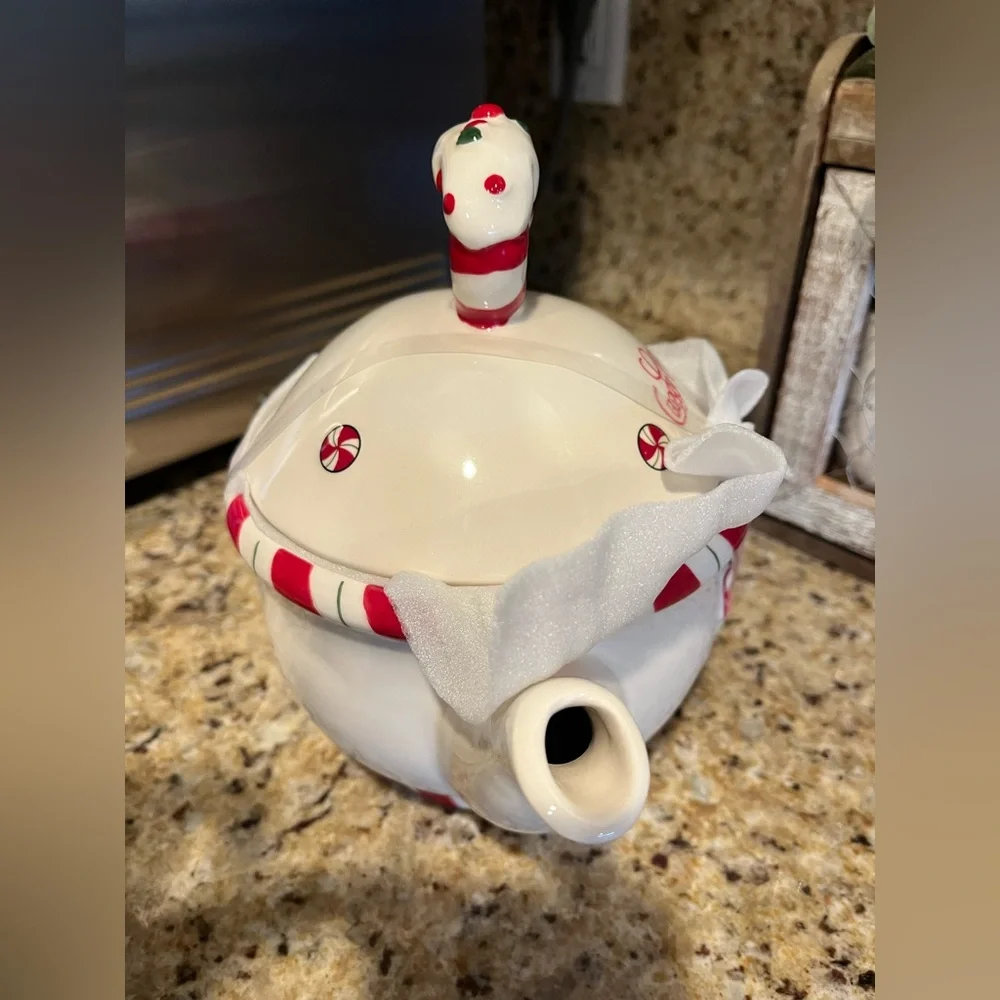 Blue Sky Clayworks Christmas Candy Cane Lane Teapot - Picture 4 of 4